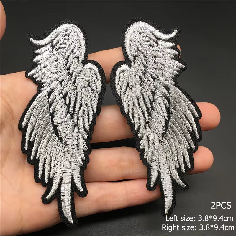 2PCS Angel Wings Size: 3.8X9.4Cm Iron on Patch for Clothing Embroidered Stripe Jacket Sticker DIY Badge Sewing Clothes Applique