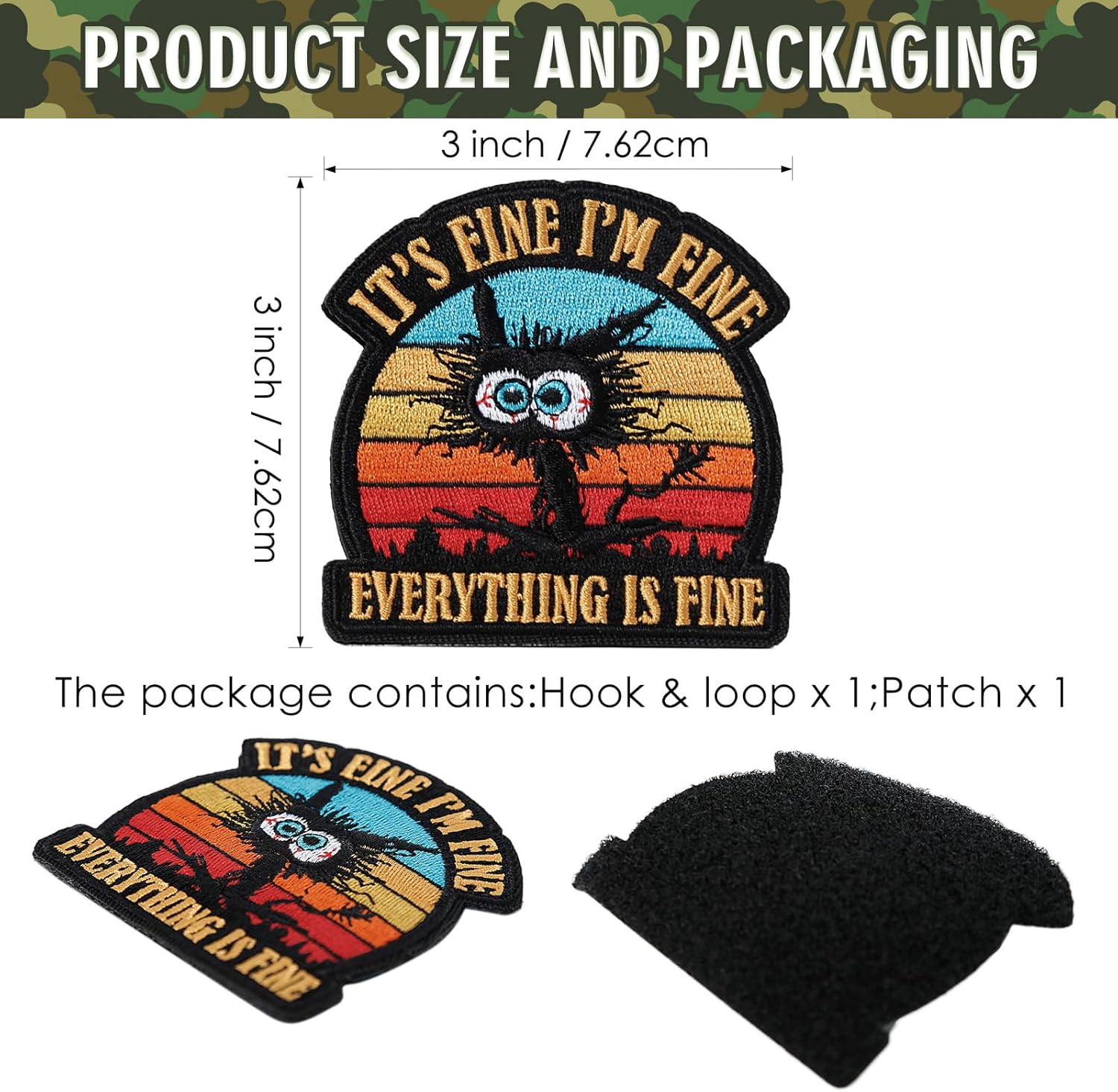 It'S Fine I'M Fine Everything Is Fine Patch, Embroidered Hook and Loop Patches, Funny Meme Morale Patch for Backpacks, Dog Harnesses, Army Vests, Gym Bags, Hats, Helmets