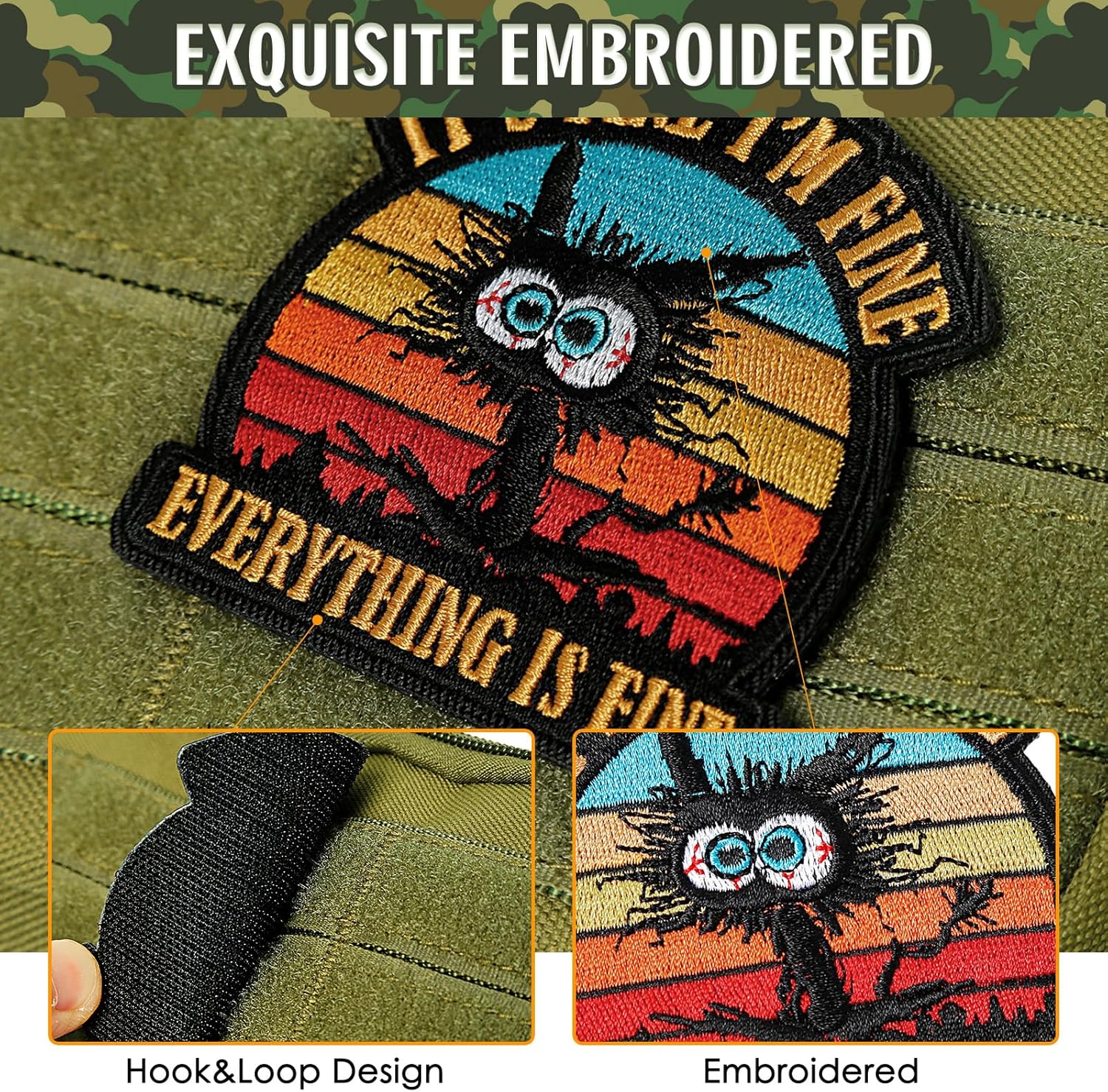 It'S Fine I'M Fine Everything Is Fine Patch, Embroidered Hook and Loop Patches, Funny Meme Morale Patch for Backpacks, Dog Harnesses, Army Vests, Gym Bags, Hats, Helmets