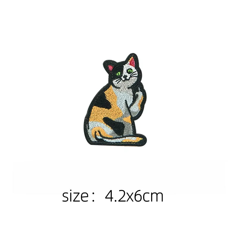 Three Flower Cat Embroidered Hook&Loop Patches Tactical Accessory Fork Fish Cat Morale Badge DIY Backpack Decorative Sticker