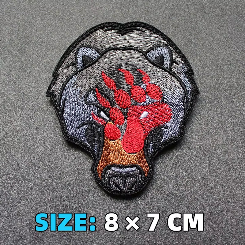 Animal Avatar Embroidered Hook&Loop Patches Bear Wolf Tiger Head Morale Badge Tactical Accessory Armband Backpack Stickers