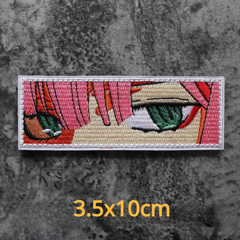 Two Dimensional Anime Patches Girl Eyes Half Face Anime Patch Embroidery Red Hair Tactical Badges on Backpack Hook Loop Armband