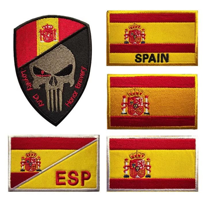 Quality Spain Flag Badge Hook Embroidered Military Cool Hat Patches Spanish Backpack Magic Sticker Cloth Shoulder Bag Applique