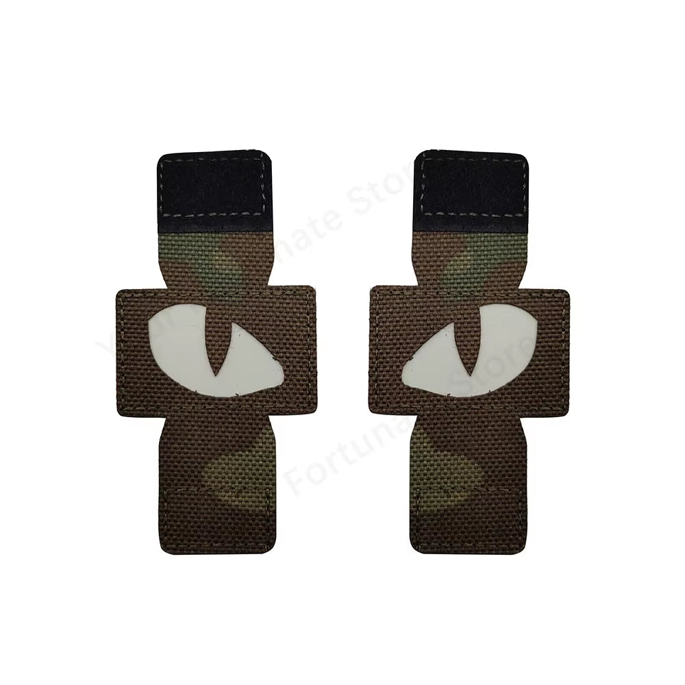 1 Pair Tactical Cat Eyes Patch Military Combat Glow in Dark Tag Applique Badge with Loop Buckle for Helmet Bag Jacket Uniform