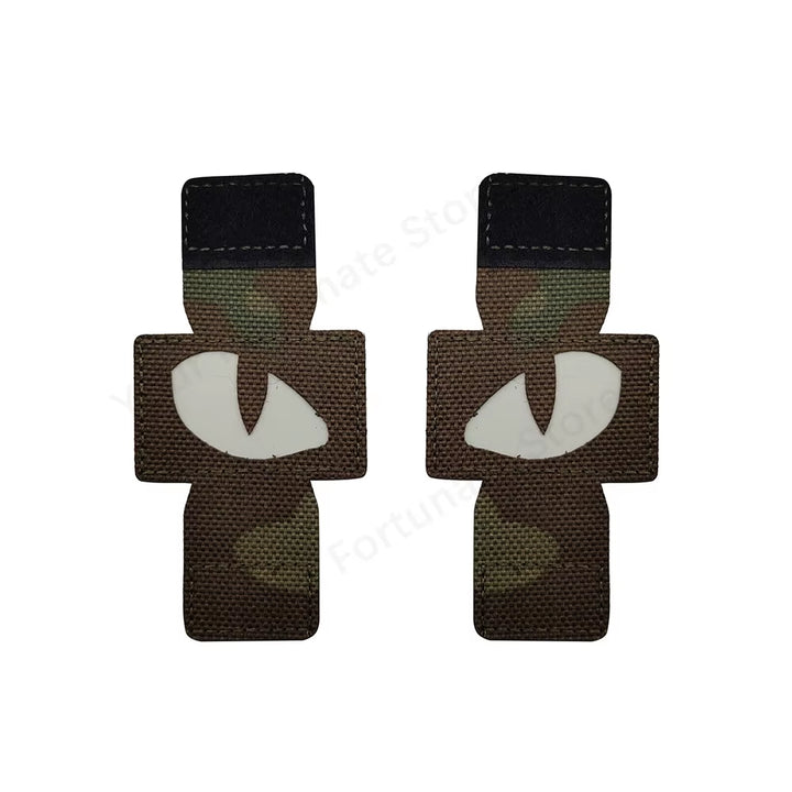 1 Pair Tactical Cat Eyes Patch Military Combat Glow in Dark Tag Applique Badge with Loop Buckle for Helmet Bag Jacket Uniform