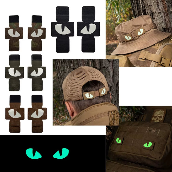 1 Pair Tactical Cat Eyes Patch Military Combat Glow in Dark Tag Applique Badge with Loop Buckle for Helmet Bag Jacket Uniform