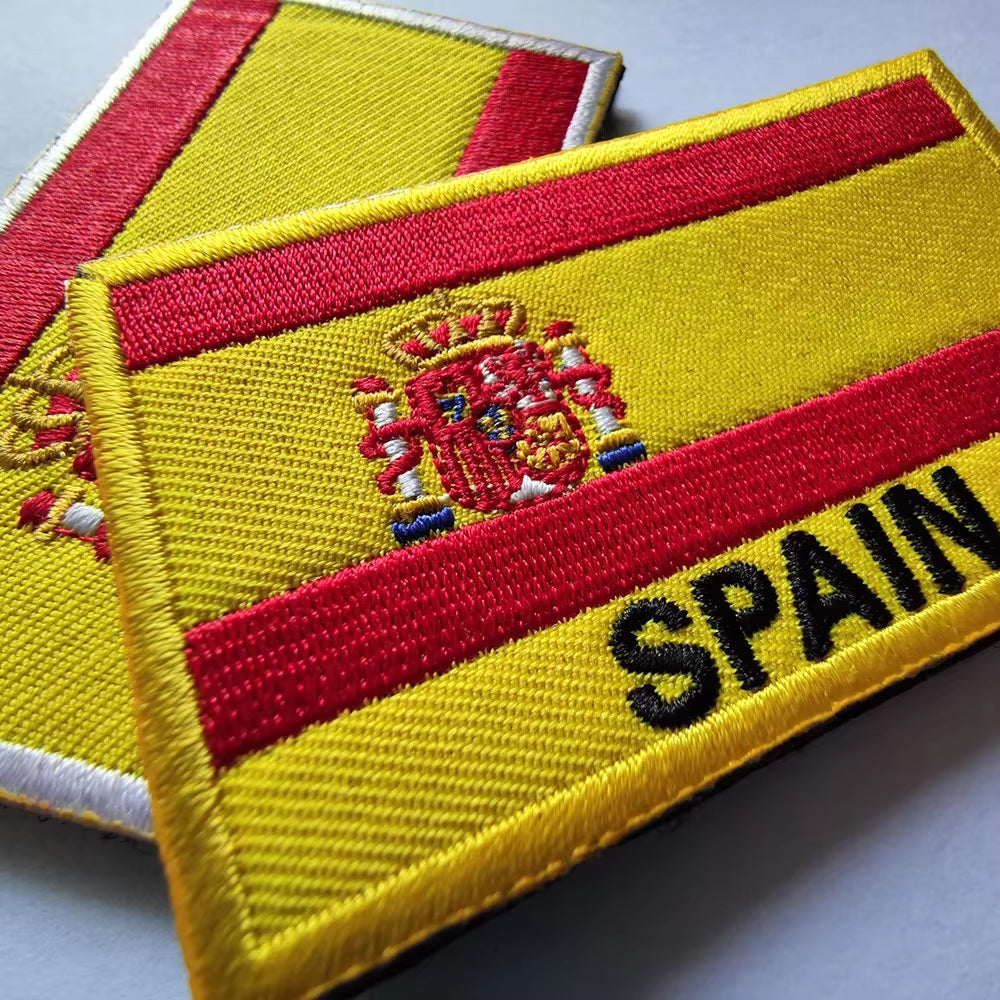 Quality Spain Flag Badge Hook Embroidered Military Cool Hat Patches Spanish Backpack Magic Sticker Cloth Shoulder Bag Applique