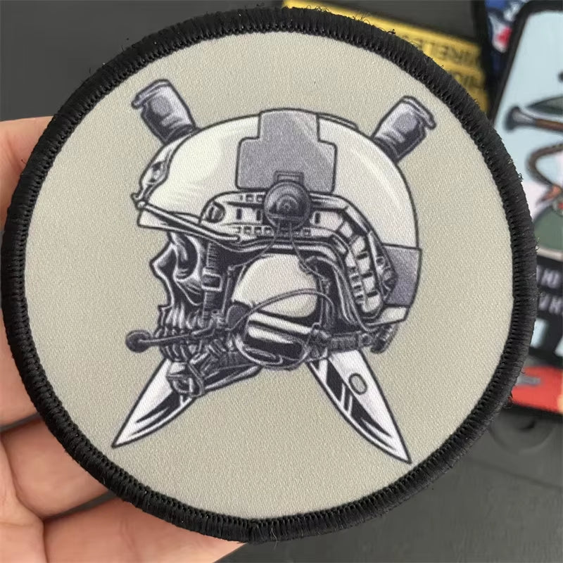 Skull Tactical Patches Mystery Ranch Embroidered Emblem Hook&Loop Patch Skull Head Morale Badge DIY Outdoor Backpack Applique