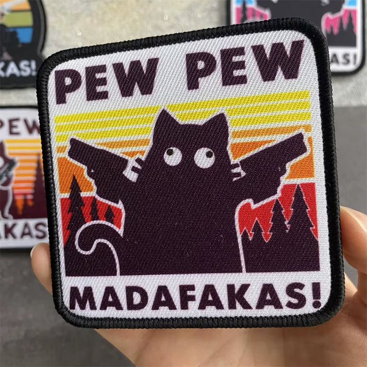 PEW PEW Madafakas Gun Tactical Morale Badge Patch Black Cat It'S Fine Armband Fabric Patches Funny Hook & Loop Backpack Emblems