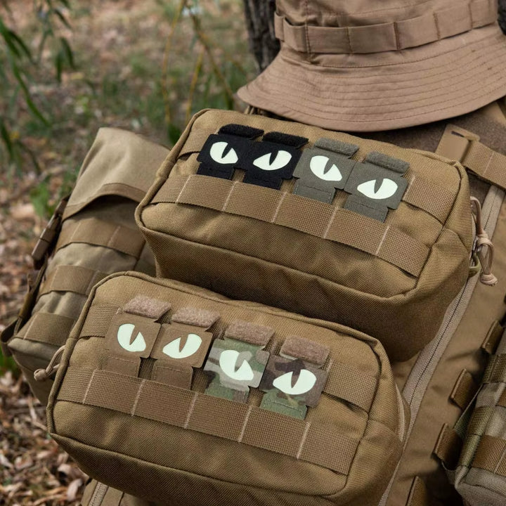 1 Pair Tactical Cat Eyes Patch Military Combat Glow in Dark Tag Applique Badge with Loop Buckle for Helmet Bag Jacket Uniform