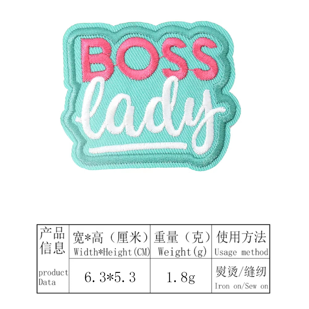 1Pcs Boss Lady English Letters Patch Cloth Stickers Embroidery Appliques Clothing Accessories DIY Badges T-Shirt Sewing Supplies