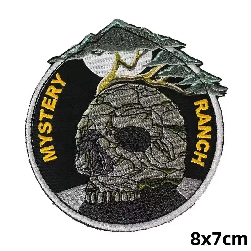 Skull Tactical Patches Mystery Ranch Embroidered Emblem Hook&Loop Patch Skull Head Morale Badge DIY Outdoor Backpack Applique