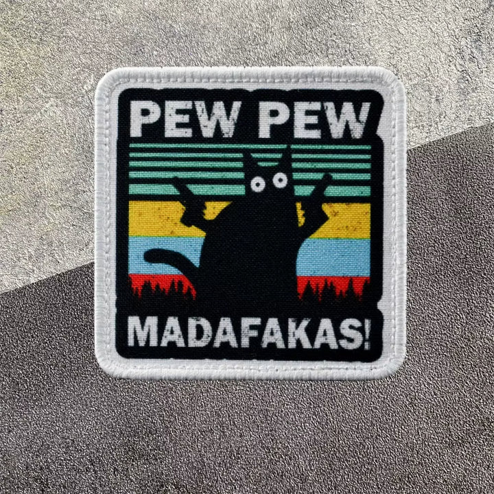 PEW PEW Madafakas Gun Tactical Morale Badge Patch Black Cat It'S Fine Armband Fabric Patches Funny Hook & Loop Backpack Emblems