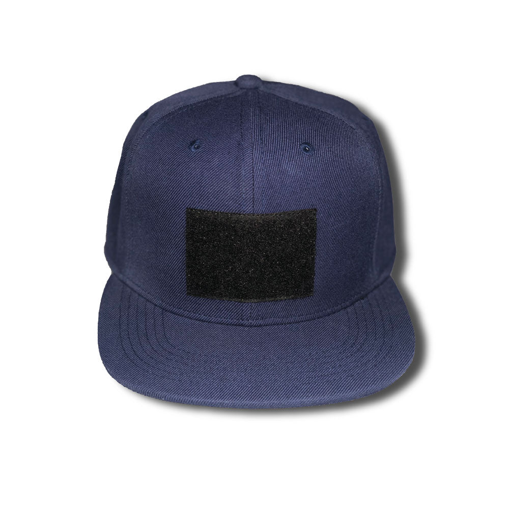 Snapback flat rim cap in black, perfect for customization