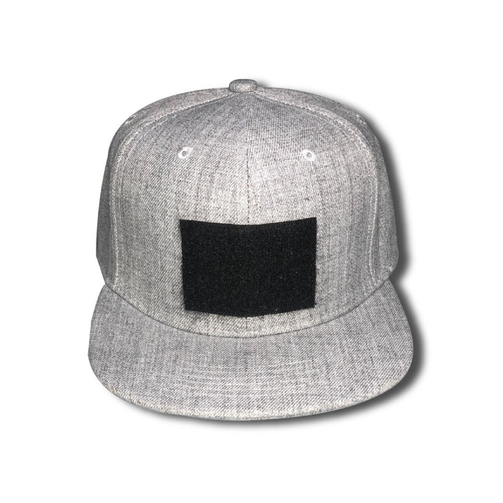 Unisex Grey flat brim hat in black with adjustable closure
